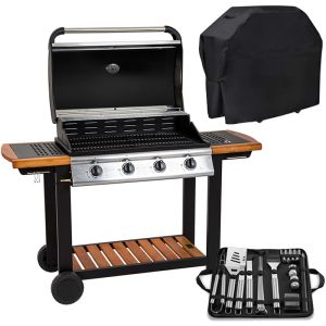 Embermann Modena 4 Burner Gas Barbecue with Free Heavy-Duty Cover & Deluxe BBQ Tool Set