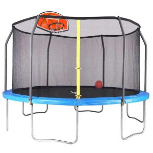 14ft Trampoline with Enclosure and Basketball Hoop 