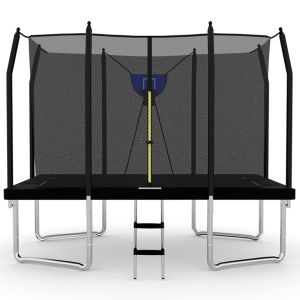 8x12ft Rectangular Trampoline with Safety Enclosure Black FREE Ladder & Basketball Game