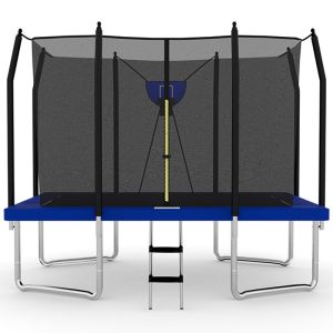 7x11ft Rectangular Trampoline with Safety Enclosure Blue FREE Ladder & Basketball Game