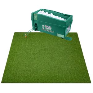 Hillman PGM Semi-Automatic Golf Ball Dispenser and Large Deluxe Turf Practice Mat with Rubber Tee