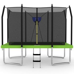 7x11ft Rectangular Trampoline with Safety Enclosure Green FREE Ladder & Basketball Game