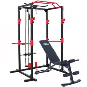 BodyTrain BodyTrain Professional Power Rack with Cable System & Foldable Adjustable Weight Bench Package	